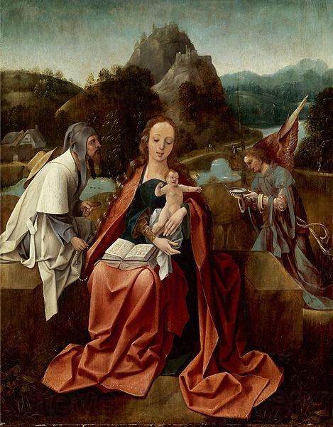 Attributed to Jan de Beer Madonna and Child with a pilgrim and an angel Norge oil painting art